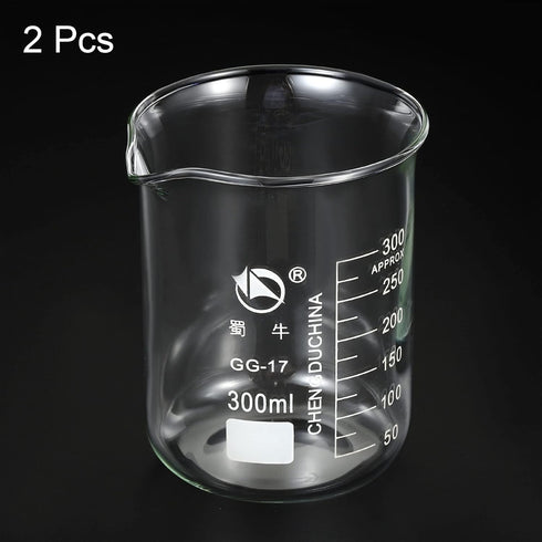 PATIKIL 2 Pack 300ml Low Form Glass Beakers, 3.3 Borosilicate Glass with Graduated Scale