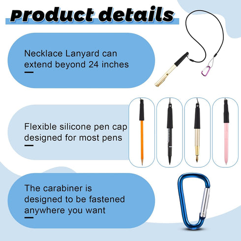5 Sets 24 Inch Lewtemi Pen Leash Tether for Clipboard Lanyard Carpenters Pencils Holder Clips Elastic Silicone