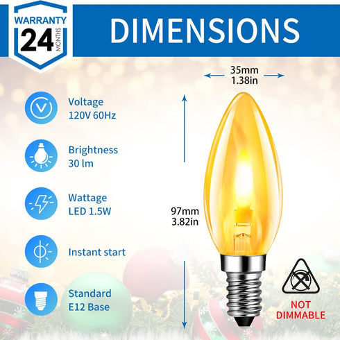 Bulbs 1.5W=3W, NonDimmable 1800K Bulbs Bulb E12 c35e12(2pack)) ANWIO Flicker Flame Light Flame Tip Warm Light Orange