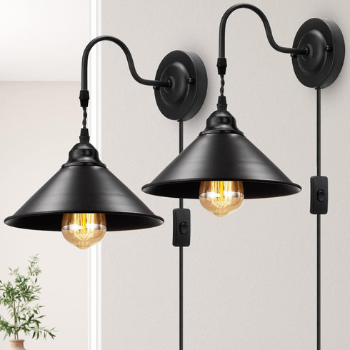 Plug in Wall Sconces, Vintage Plug in Wall Lamp Set of 2