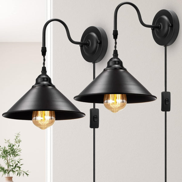 Plug in Wall Sconces, Vintage Plug in Wall Lamp Set of 2