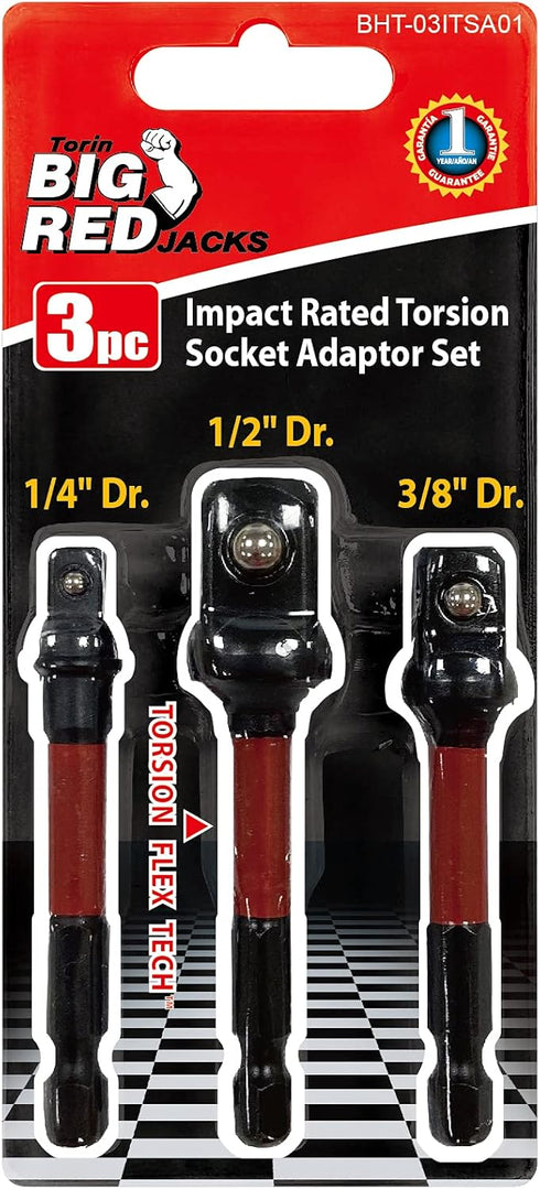 Big Red Power Drill Socket Adapter Set - 3pcs 1/4", 3/8", 1/2", Hex Shank Drill Bit Extension from Chrome Vanadium