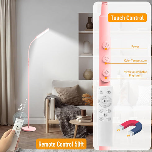 18W 1800LM Dimmable marctronic Pink LED Floor Lamp, Bright Floor Lamp with Remote & Works with Smart Plug, Timing Eye