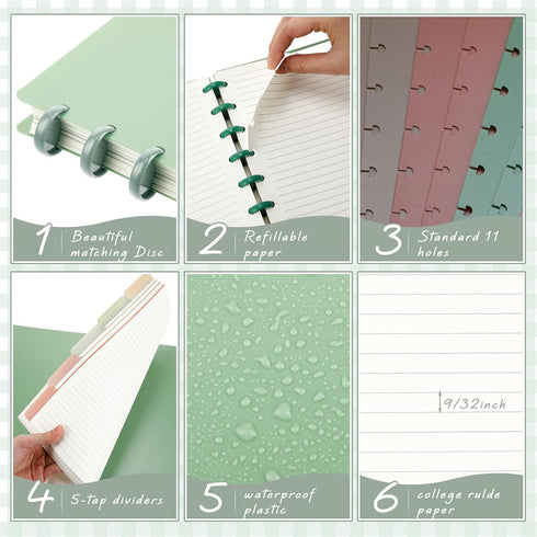 Glenmal 4 Sets 8.5 x 11 Inches Bound Notebook - Customizable Notebook with Discs, 5 Tab Dividers, College Ruled Pages