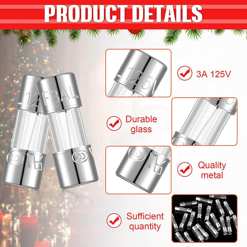 20 0.14 0.39 Inch 3A 125 (3A) Pieces x Christmas Lights Fuse Replacement Christmas Tree Light Fuses Volt Fast Blow