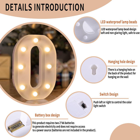 QEOCP 26 10 Light Up Letter O, LED Marquee Sign Letters and Numbers, Battery Powered Alphabet Sign Light for Night