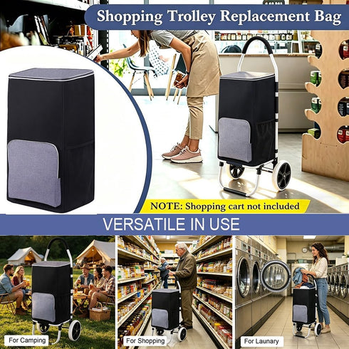 SH-gwtc 43L (Size:12.2 9.8 x21.7 Shopping Cart Replacement Bag, Trolley Waterproof Spare Bag, with Side Pockets