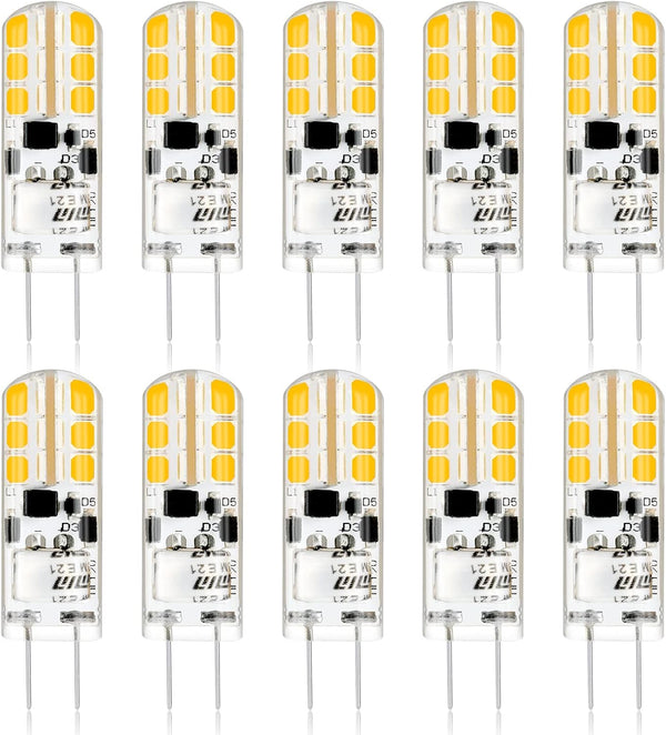 YUIIP G4 LED Bulb, 2W, 12V JC G4 Bi Pin, 20W Halogen Replacement, Warm White 2700K, 10 Pack