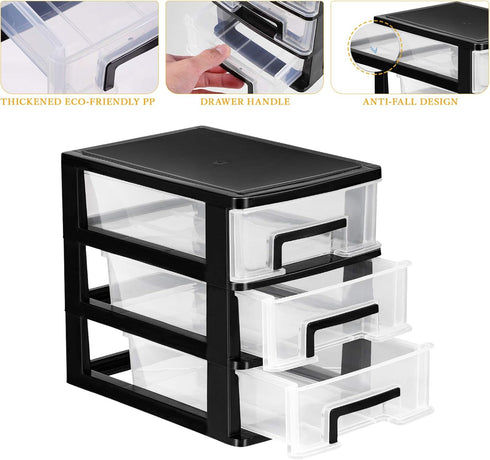 SEWACC 3-Layer Plastic Drawer Organizer, Small Desktop Organizer with Transparent Drawers for Office Supplies