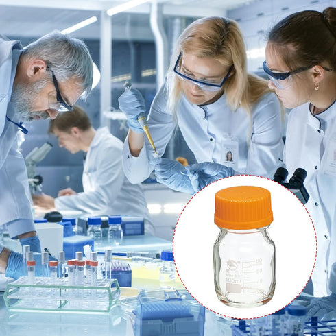PATIKIL 100mL Reagent Media Bottle, 1Pcs Round 3.3 Borosilicate Glass Storage Bottle with Yellow Screw Cap for Home,