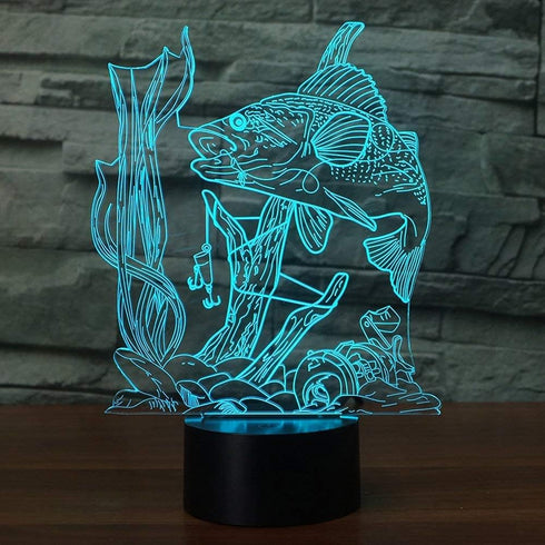 3D 7 3D Fishing Lamp Illusion Night Light LED Touch Fish Desk Table Lamps Color Change USB Visual Lights Home Bedroom
