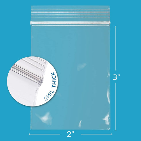 GPI Clear Plastic Reclosable ZIP Poly Bags, Case of 100, 2-mil Thick, 2 Inch x 3 Inch, for Travel, Storage, Shipping by GPI