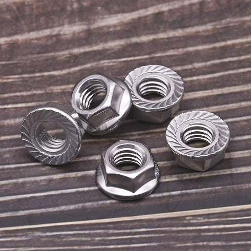 10# 24 Serrated Flange Hex Lock Nuts - 304 Stainless Steel 18-8 Anti-Loose Nuts for Machinery, 50 PCS
