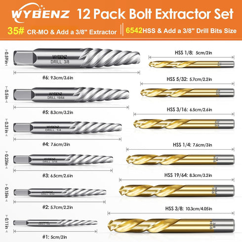 12 Set, Set Pcs Screw Extractor and Left Hand Drill Bits Easy Out Bolt Extractor Spiral Flute Stripped Screw Remover
