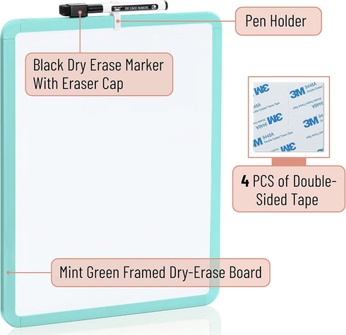 Mr. Pen Dry Erase Board, 14” x 11” Small White Board with Black Marker, Mint Green Frame for Home or Office