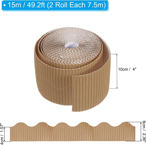PATIKIL 3.9inch x 49.2ft Bulletin Board Border, Scalloped Trim Paper for Locker Classroom Decor Black White Cork Poster Boards, Light Brown