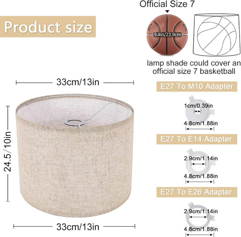qvtekn Set 2 13" 13" 10" of drum big lamp shades for table lamps Top x Bottom x High, Medium Beige Lampshades for floor