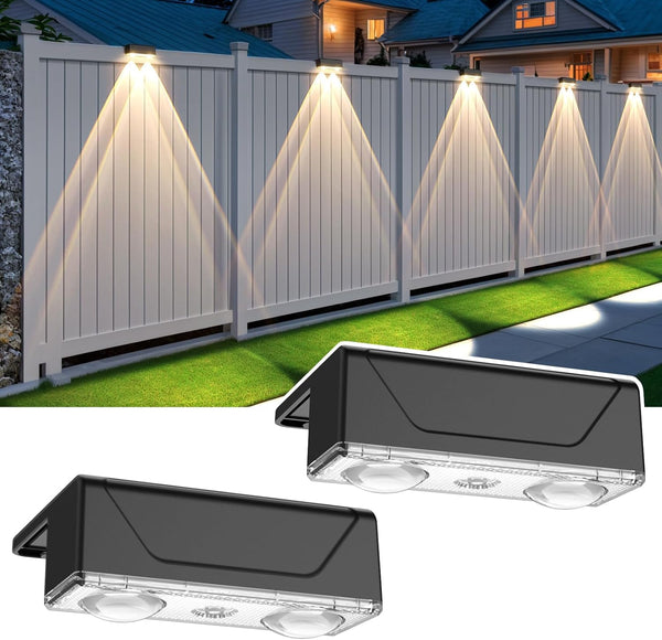 Srtyuo Solar Fence Lights Outdoor - 3 Color Modes(3000K/4000K/6000K), IP55 Waterproof Solar Lights,