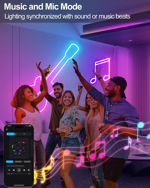 16.4Ft Smart Neon Rope Lights USB, LED Rope Lights IC & RGB Color Changing with APP Control, Music Sync Neon Strip
