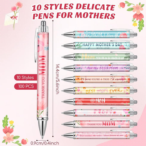 Skyygemm 100 1 mm Pcs Mothers Day Gifts Bulk Happy Mother's Day Ballpoint Pens Retractable Best Mom Ever Black Ink