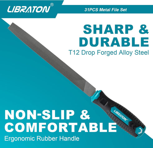 Libraton 31PCs Metal File Set, Metal Files for Steel, 12 Needle Files with Case, Riffler File, Sandpapers