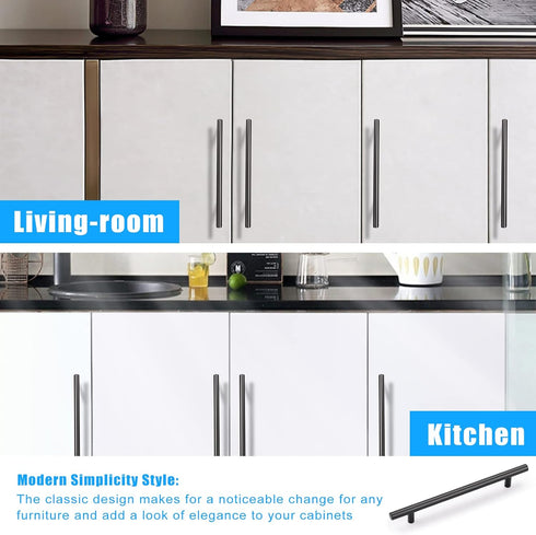 KNOBWELL 5 Pack 6-3/10 Inch Matte Black Kitchen Cabinet Handles, Round T Bar Pulls