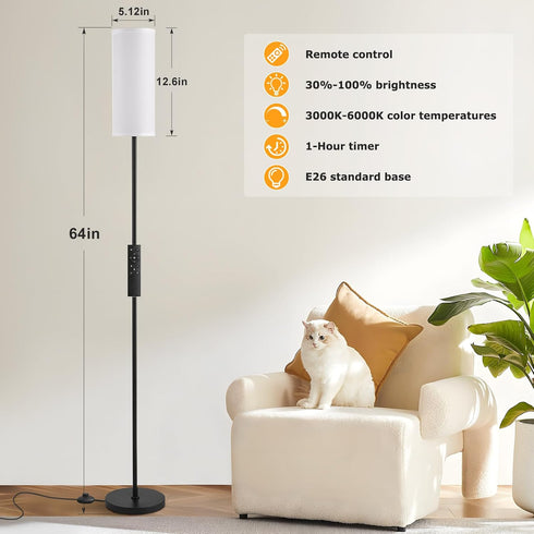 64" Dimmable 9W Bulb Ambimall Floor Lamps for Living Room, Modern Floor Lamp with Remote Control and Stepless Colors