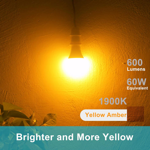 Dusk to Dawn Bug Light Bulbs Outdoor, 1900K Amber Yellow, 600 Lumen, LED 9.5W, A19 E26, 2-Pack
