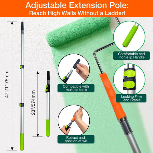 31 9" 4" King Origin Pcs Paint Roller Kit, & Paint Roller Extension Pole, Paint Brushes, Paint Tray & Liners | Paint