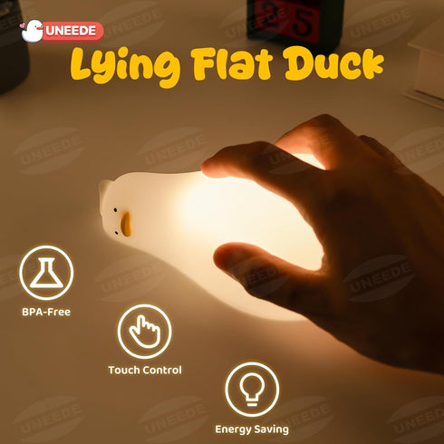 3 Dimmable UNEEDE Lying Flat Duck Lamp, Level Rechargeable Silicone Night Light, Benson Duck Cute Squishy Touch Sensor