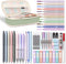 Nicpro 50 PCS Aesthetic School Supplies - 5 Quick Dry Retractable Black Ink Pens, 12 Pastel Highlighters, Mechanical
