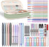 Nicpro 50 PCS Aesthetic School Supplies - 5 Quick Dry Retractable Black Ink Pens, 12 Pastel Highlighters, Mechanical
