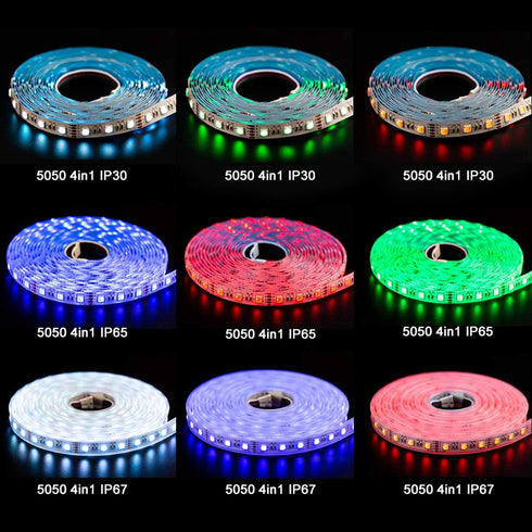 5050 White(2700K-3000K) 4 1 DC12V 5m 16.4ft 60LED/m IP30 12mm BTF-LIGHTING RGBW RGB+Warm Colors in LED Tape Light
