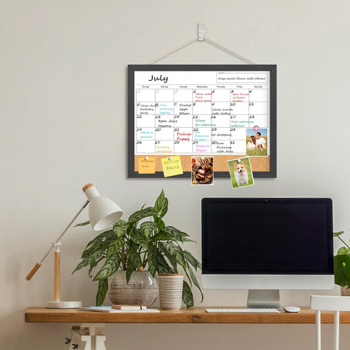 Dry Erase Calendar for Wall, 17"x13" Cork Board Combo with Magnetic White Board
