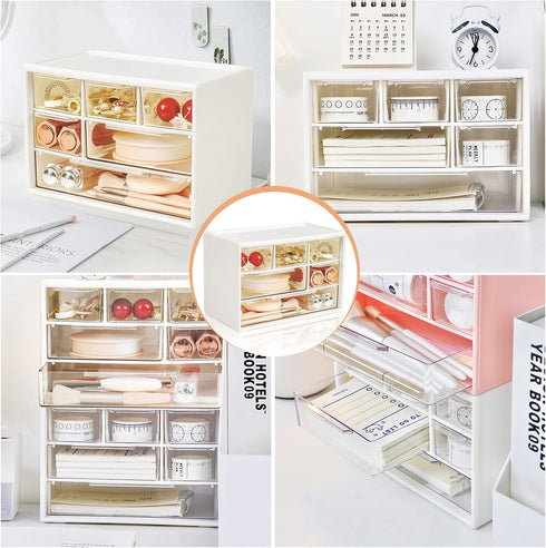 Mini Desk Storage Organizer with 6 Drawers, FODIENS Stackable Craft Drawer Cabinet for Makeup, Jewelry
