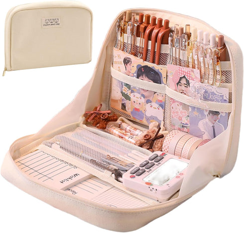 Cute Kawaii Pencil Case Pouch Box, Large Capacity Zipper Pen Holder Organizer for Office, Travel, Desk Accessories