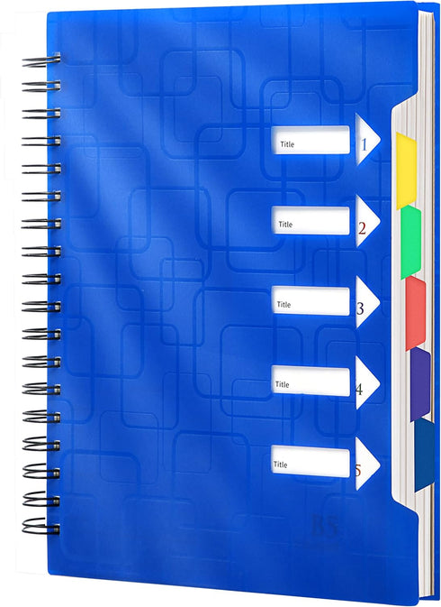 CAGIE 5x7 Spiral Notebook, College Ruled, 5 Subject with Dividers, A5 Journal for Work, 240 Pages, Blue