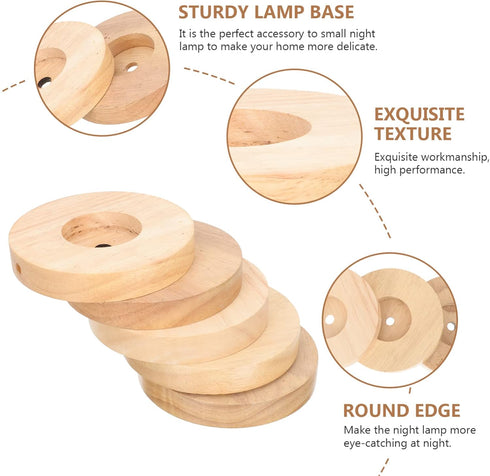 YARNOW Circular Wooden Base for Table Lamp, 5Pcs Round Desk Lamp Stand Replacement DIY Wood Small Lamp Base