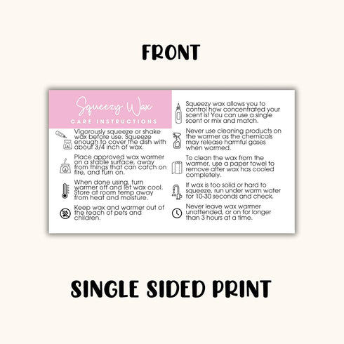 Lashicorn 50pk 2x3.5 Squeezy Wax Instruction Cards Squeezable Liquid Melt Bottle | Minimalist Client Care Directions