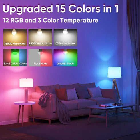 Yochoice 2-Pack A19 Bulbs 15 Dimmable Bulbs 3 Bulb Rechargeable Light with Remote, Colors Shift + Battery Operated