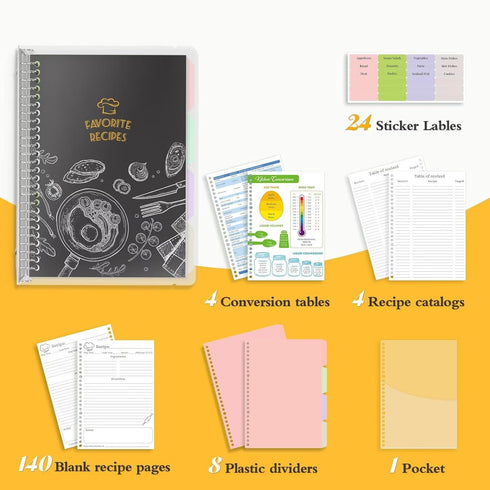 LuBudingJoy Blank Recipe Book to Write in Your Own Recipes, 8.5" x 11" Removable Hardcover Family Recipe Book with Dividers, Recipe Journal Hold 140 Recipes (Black) by LuBudingJoy