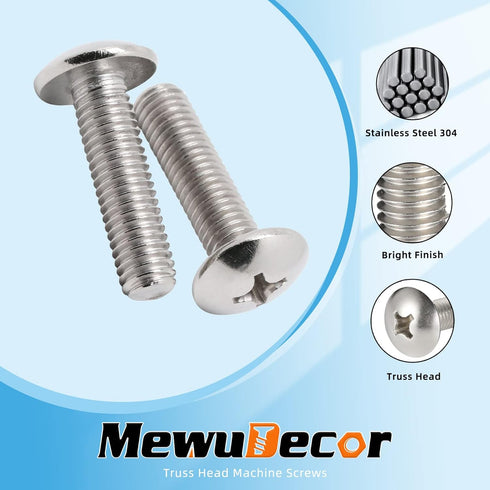 1/4-20 x 1-1/2" Truss Head Machine Screws, Full Thread, 304 Stainless Steel, 25 PCS