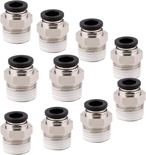 Push to Connect Tube Fitting, Male Straight - 5/16" Tube OD x 3/8" NPT Thread, Pack of 10