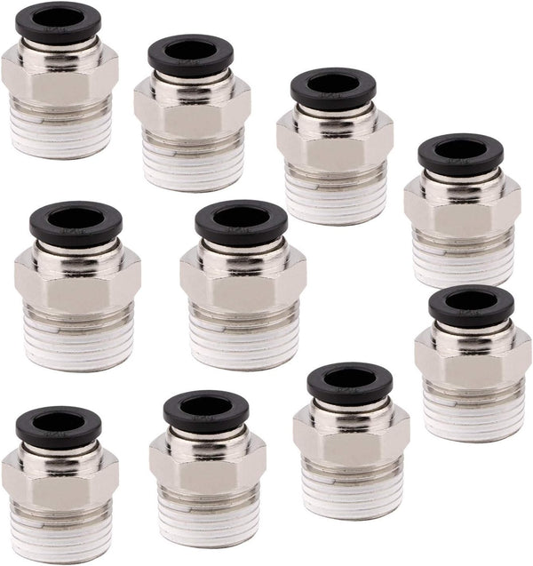 Push to Connect Tube Fitting, Male Straight - 5/16" Tube OD x 3/8" NPT Thread, Pack of 10