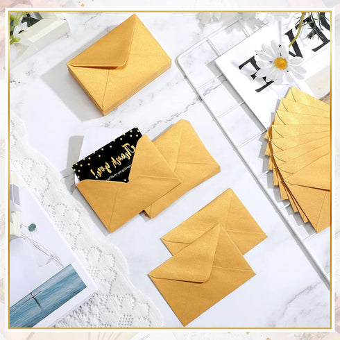 Yahenda 200 Count Mini Gift Card Envelopes, Bulk Wedding Pocket Small Paper Envelopes, 4 x 2.7 Inch (Gold)