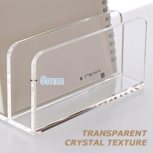 SANRUI Acrylic Desk File Organizer Holder, 5 Upright Clear Desktop Mails Sorter, Document Magazine Storage for Home,