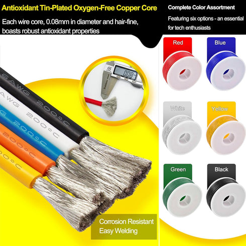 JoohcUngir 150Ft 18 6 18AWG 600V Gauge Wire Colors Electrical Wires Tinned Copper Silicone Wires Electric Stranded Hook