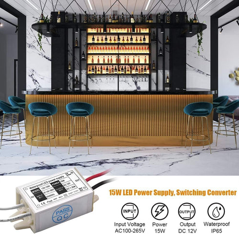 IP67 15W 12V 120VAC 12V MR11/MR16 Bulbs, (4-Pack) Klarlight Waterproof DC LED Power Supply - to DC Converter for LED