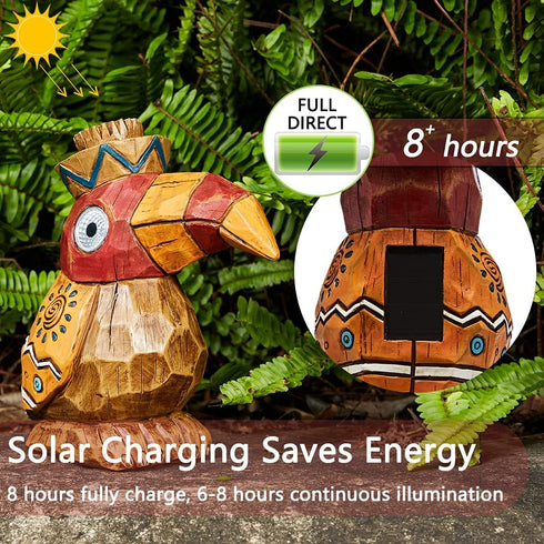 Solar Tiki Statue-Woodpecker Bird, Hawaiian Garden Outdoor Light Sculptures & Statues for Patio Pool Yard