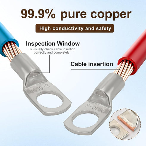 Thick Marine Grade Copper Electric Wire Lugs, 20Pcs Tinned Copper Gauge 8Awg-5/16" Ring Battery Cable Connectors